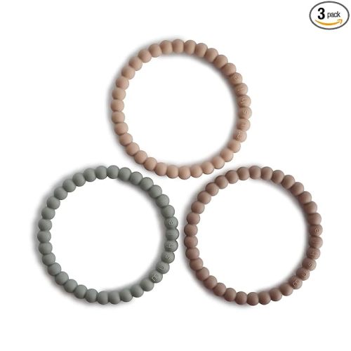 mushie Pearl Teether Bracelet | 3-Pack (Clary Sage/Tuscany/Desert Sand)