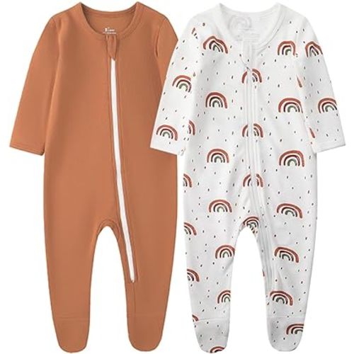 O2 BABY Baby Boys Girls Organic Cotton Zip-Front Sleeper Pajamas, Footed Sleep 'n Play