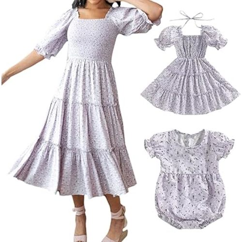 Mommy and Me Dress Mother and Daughter Matching Family Outfits Summer Mom and Girls Square Neck Maxi Dress
