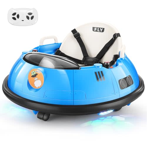 Hikole Bumper Car for Kids, 12V Toddler Bumper Car with Parent Remote, 360 Degree Spin, 5-Point Safety Belt, LED Lights & Horn, Gifts for Baby, Blue