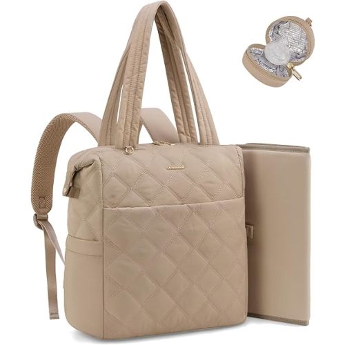 LOVEVOOK Diaper Bag Backpack,Diaper Bag Tote for Mom Dad with Changing Pad,Insulated Pockets, Convertible Lightweight Baby Backpack with Pacifier Case（Khaki）