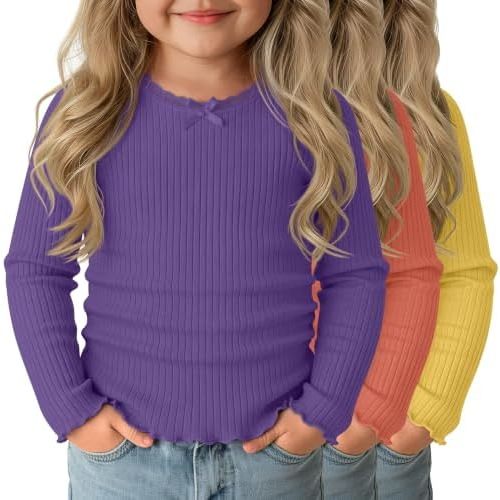 3 Pack Toddler Girl Cute Long Sleeve Cotton Shirts