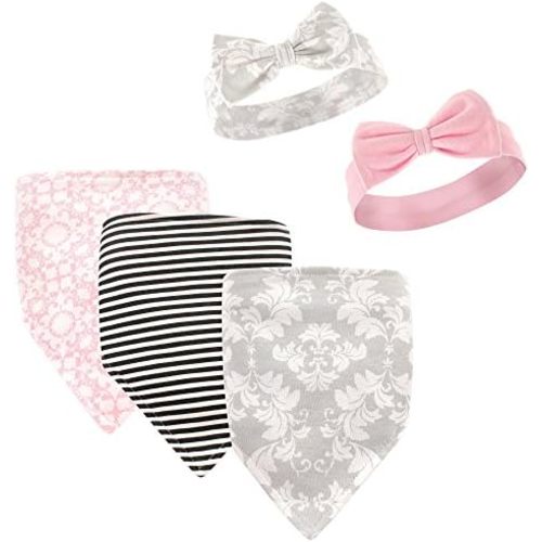 Hudson Baby Unisex BabyCotton Bib and Headband or Caps Set