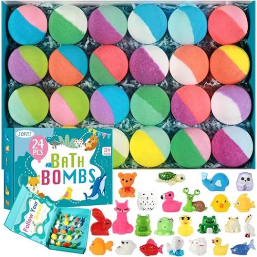 Bath Bombs for Kids with Surprise Inside, 24 Pack Kids Bath Bombs with Toys Inside Gift Set, Kid Bubble Bath Fizzy for Girls Boys with Bath Toys