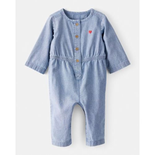 Baby Girl Heart Chambray Long-Sleeve Denim Jumpsuit - Blue - Carter's | Carter's