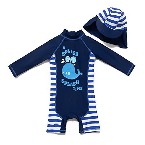 BONVERANO TM Infant Boy's UPF 50+ Sun Protection L/S One Piece Zip Sunsuit (3-6 Mos, Fish)