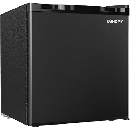 EUHOMY 1.7 Cu.Ft Mini Fridge with Freezer, Reversible Single Door Compact Refrigerator, Adjustable Thermostat, Energy Saving, Mini Fridge for Bedroom, Office, Dorm, Black