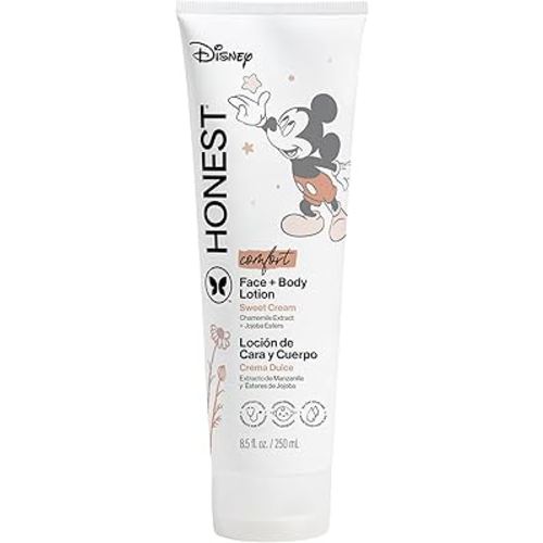 The Honest Company Moisturizing Face + Body Lotion | Fast Absorbing, Dermatologist Tested, Hypoallergenic | Disney’s Mickey Mouse Comfort Sweet Cream, 8.5 fl oz