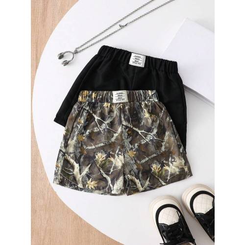 2pcs/Set Baby Boy Casual Camouflage & Black Shorts, Comfortable Versatile Shorts Suitable For Daily Wear, Outdoor Sports, Spring/Summer/Autumn | SHEIN USA