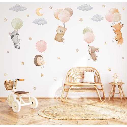 Watercolor Jungle Animal Wall Decal, Nursery Wall Decal, Cloud Wall Decal, Stars Wall Sticker, Nursery Decor, Animal Decals, Peel and Stick