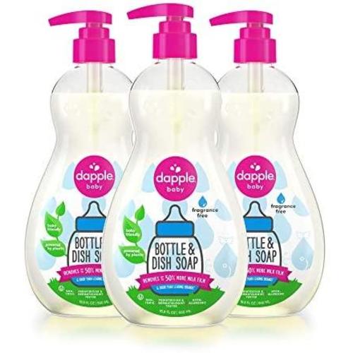 Dapple Baby, Bottle and Dish Soap Dish Liquid Plant Based Hypoallergenic 1 Pump Included Fluid Ounces Packaging May Vary, Fragrance Free, Fragrance Free, 50.7 Fl Oz, (Pack of 3)