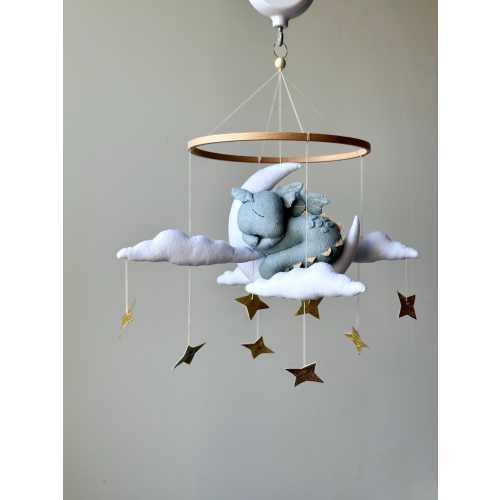 Blue Dragon Baby Mobile: Handmade Fantasy Crib Mobile, Hanging Nursery Decor, Baby Shower Gift