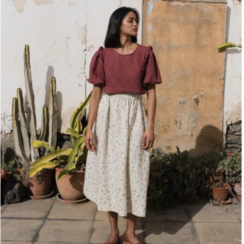 Ruffle blouse linen with puff sleeves AROSA | notPERFECTLINEN