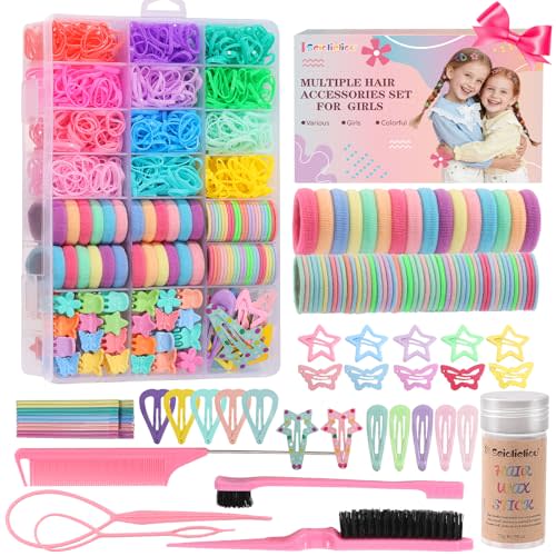 Hair Accessories for Girls, 1350P Colorful Hair Ties with 72P Hair Clips | Bobby Pins for Toddlers, Hair Wax Stick, Butterfly Hair Clips, Hair Barrettes with Comb Set&Organizer Box