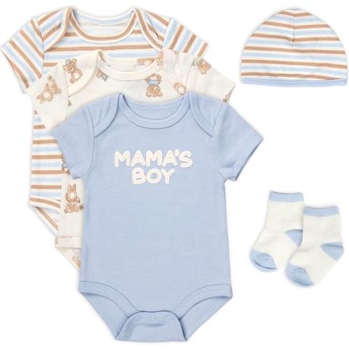 Baby Essentials Baby Boys 5 Piece Bodysuit Set