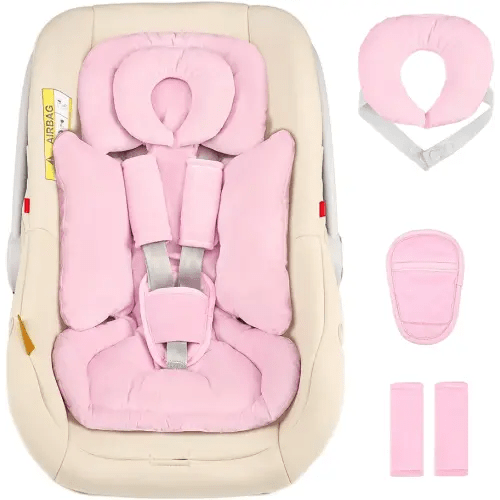 Hooyax Infant Car Seat Insert with Removable Head Support, Dual-Sided Baby Car Seat Cushion for Preemies & Newborns - Universal Head & Body Support for Car Seat, Stroller & Swing(Pink)