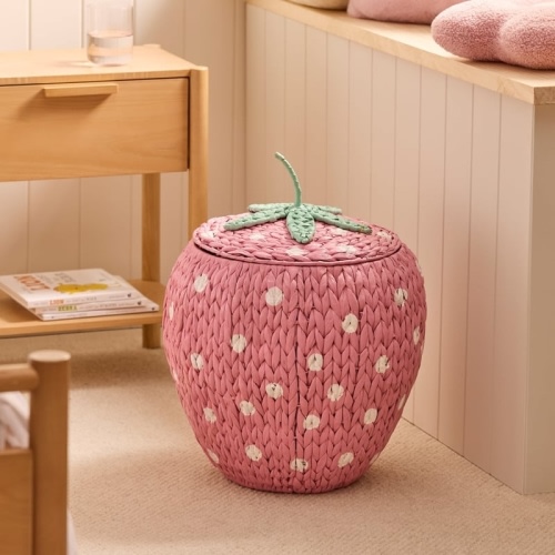 Adairs Kids - Strawberry Pink & Green Storage Basket | Adairs