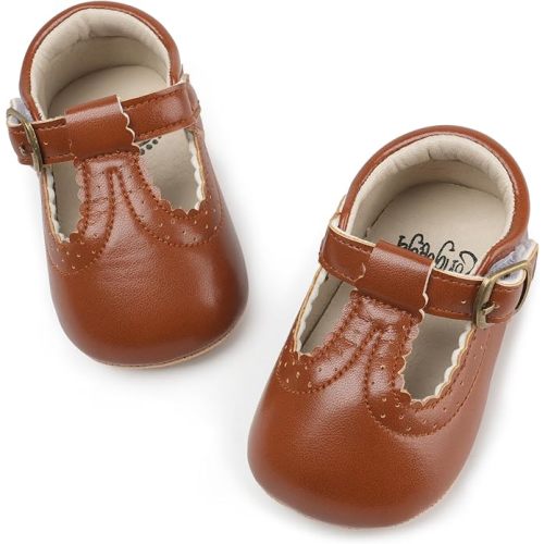 HONGTEYA Infant Baby Girls Mary Jane Flats Non Slip for Toddler First Walkers Soft Sole PU Leather Crib Shoes Sneaker Wedding Party Christmas Princess Dress Shoes Baby Moccasins Girls