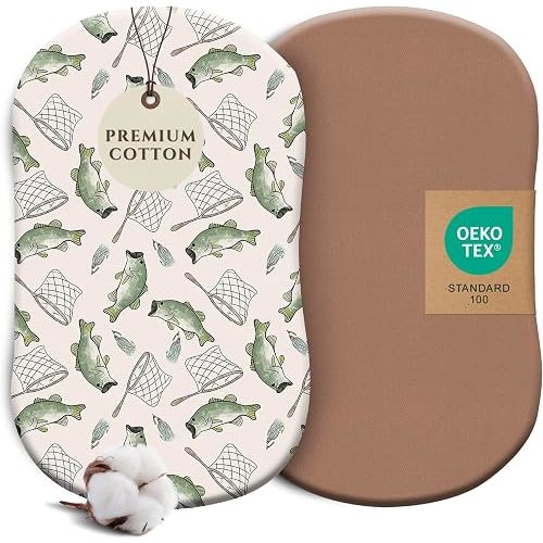 Pobibaby 2 Pack Bassinet Sheets for Boys - Premium Cotton Blend Baby Boy Fitted Sheet Set, Soft Breathable Jersey Knit for Standard Rectangle and Oval Bassinets, Boys Nursery Bedding (Gone Fishing)