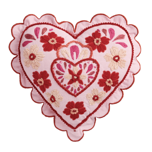 Pink and Red Floral Heart Shaped Embroidered Throw Pillow - World Market