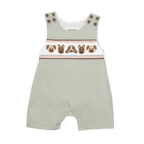 Green Dog Smocked Shortalls
