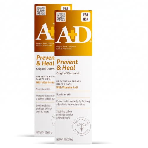 A+D Original Diaper Rash Ointment Prevents & Treats Diaper Rash, Moisturizing Skin Protectant with Vitamins A & D, Healing Skin-Ointment for Dry and Cracked Skin 4oz (Pack of 2)