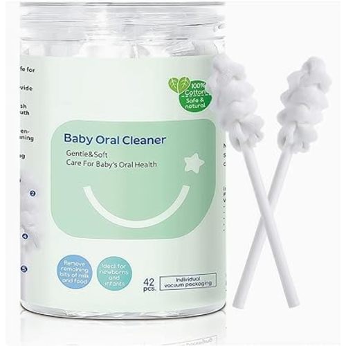 Hranio Baby Toothbrush 6 to 12 Months Infant Toothbrush Newborn Tongue Cleaner Oral Swabs Disposable Mouth Swabs Baby Kids Tongue Cleaner Newborn 42Pcs Oral Care Applicable for 0-36 Months Cotton