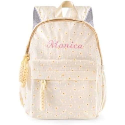 MT WORLD Daycare Backpack with Flower Personalized Floral Backpack with Embroidered Name - 12 Inch Backpack with Multiple Pockets - Yellow Daisy Flower Backpacks - Custom Gifts for Birthday
