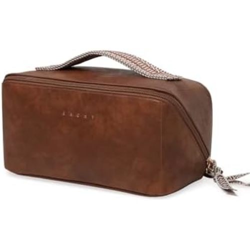 EACHY Travel Makeup Bag, Large Capacity Cosmetic Bag for Women, Waterproof PU Leather, Flat Open Portable Toiletry Bag for Skincare, Brushes & Travel Essentials