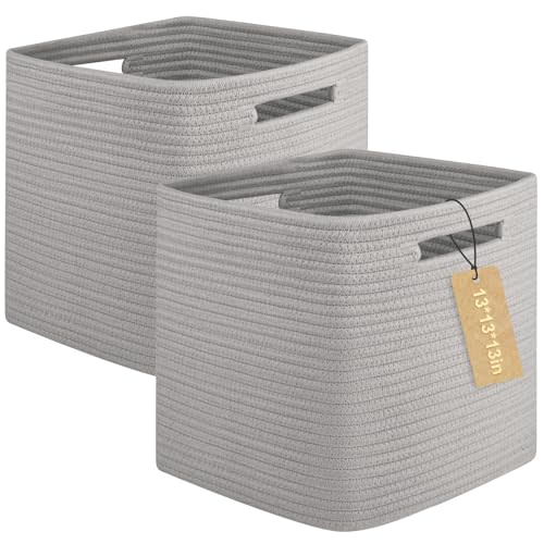 OIAHOMY Storage Cubes, 13 Inch Cube Storage Organizer, Collapsible Storage Bins, Baskets for Organizing, Storage Bins for Shelves-Grey, 2-PACK