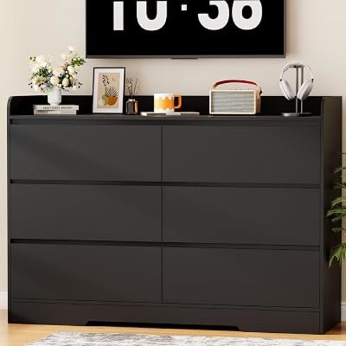 Black Dresser for Bedroom, 6 Drawer Dresser, Bedroom Dressers with Drawers
