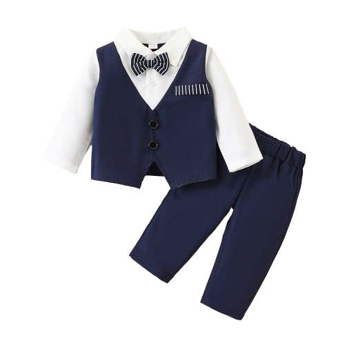 Tiijoy Newborn Boys Outfits Set Long Sleeve Button-Down Shirt and Pants Suit, Sizes 6-9M