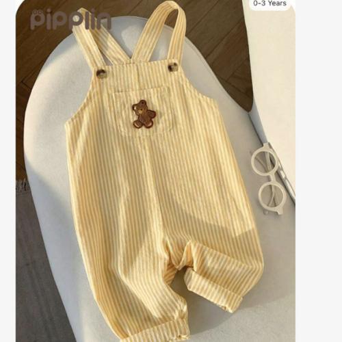 SHEIN Baby Boy Casual Cute Versatile Striped Cartoon Bear Pattern Bib Jumpsuit,Kids | SHEIN USA