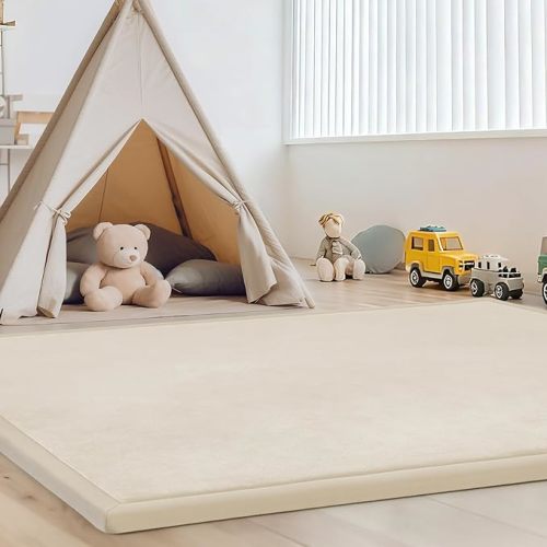 Baby Play Mat– 50"X50" Soft Rug Mat for Floor, Memory Foam Crawling Rug for Babies, Toddlers, Kids – 1.3" Thick, Nursery & Playroom Area Tatami Mats,Beige