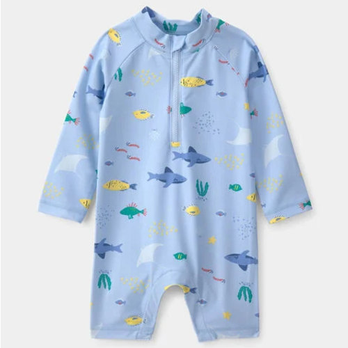 Baby Boy 1-Piece Fish Rashguard Swimsuit - Blue | Carter's