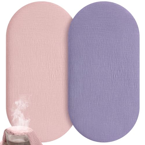 Unnivoll Muslin Bassinet Sheets Boy Girl, 100% Cotton Fitted Bassinet Sheet Set 2 Pack Bassinet Mattress Sheets Universal Fit for Rectangle, Round, Oval, Hourglass Mattress, Soft Breathable
