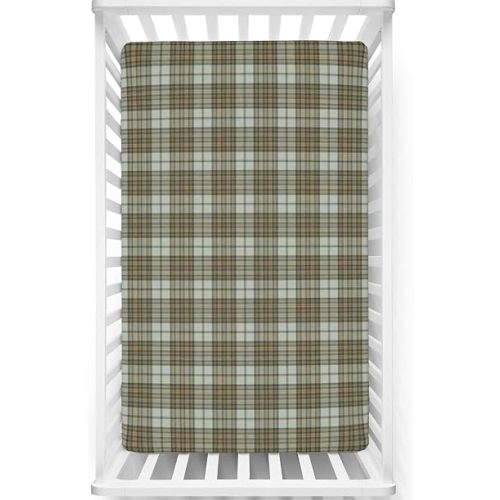 Tartan Themed Fitted Crib Sheet,Standard Crib Mattress Fitted Sheet Soft & Stretchy Fitted Crib Sheet-Baby Crib Sheets for Girl or Boy,28“ x52“,Pale Green Pale Brown