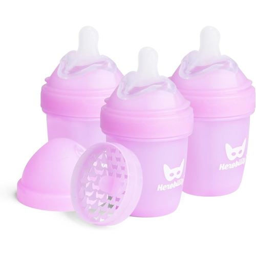 Herobility Double Anti-Colic Baby Bottles – 5 fl oz/140ml – 3-Pack – Purple