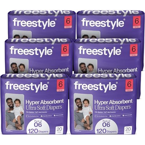 Freestyle BambooTek Diapers - (Size 1) Hyper Absorbent & Non-Toxic – Disposable Diapers for Sensitive Skin – Ultra Soft Diapers (8-14 lbs) – 204 Count