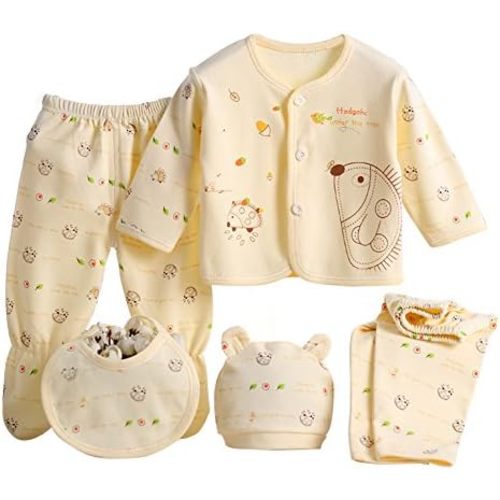 Gajaous 5PCS Newborn 0-3M Boys Girls Baby Cotton Clothes Tops Hat Pants Suit Outfit Sets OneSize