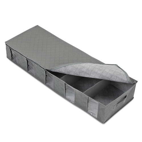 Under Bed Storage Containers with Dividers, 38.19X12.99X5.9inch Large Capacity Underbed Shoe Organizer with Clear Windows & Handles, Foldable Under Bed Storage Bins for Clothes, Shoes Organization