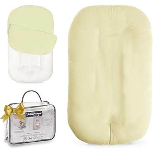 Baby Lounger - Snuggle Cozy Me Infant Lounger for Newborns | Breathable & Soft, Portable Awake-Time Pad, Essential Baby Gift- Yellow (Lounger Cover Included)