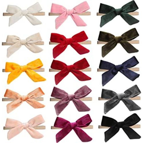 inSowni 15 Pack Solid Velvet Bow Super Stretchy Nylon Headbands Hairbands Accessories for Baby Girls Toddlers Newborns Infants Kids