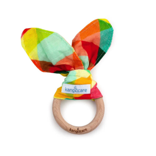 Kanga Care Muslin Crinkle Bunny Ear Teething Ring :: Finn