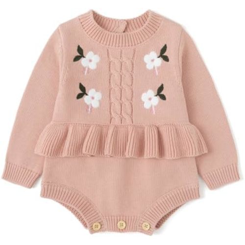 Simplee kids Baby Girls Rompers Long Sleeve Pompoms Infant Toddler Jumpsuit for Spring Fall Winter