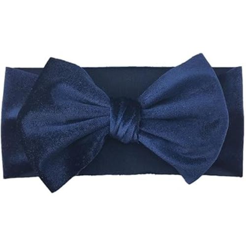 Baby Girl's 7'' Soft Big Bowknot Velvet Headband Toddler Hairband for Photography Travel Party Festivals (Navy Blue, One Size)