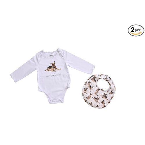 Mud Pie Baby Dog Breed Bodysuit and Bib Set, German Shepherd, 0-6 Months