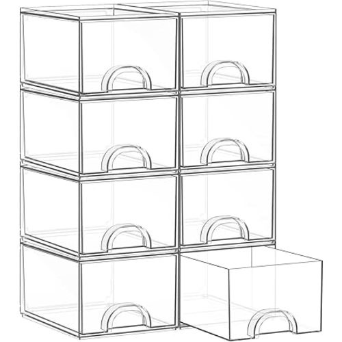 8 Pack Small Clear Stackable Acrylic Storage Boxes & Drawers