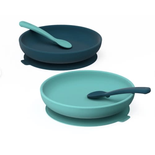 Duo Suction Plate & Spoon Set - Blue Abyss / Lagoon
