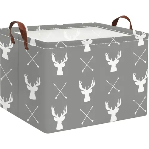 HIYAGON Baby Basket Cute Toy Bin for Boys and Girls Kids Storage Bin Organizer Box Gift Basket Empty Rectangular Deer Room Decor for Home(Grey deers)